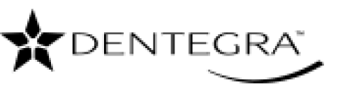Dentegra logo with star symbol and curved accent line on white background