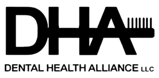 Dental Health Alliance LLC logo featuring bold black letters and a stylized tooth graphic.
