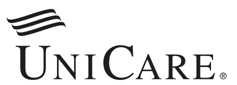 UniCare logo with three horizontal lines and text, dental insurance provider branding.