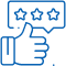 Thumbs up hand with three-star rating badge indicating positive customer review and satisfaction.