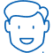 Smiling boy's face icon in blue outline style for dental and orthodontics website.